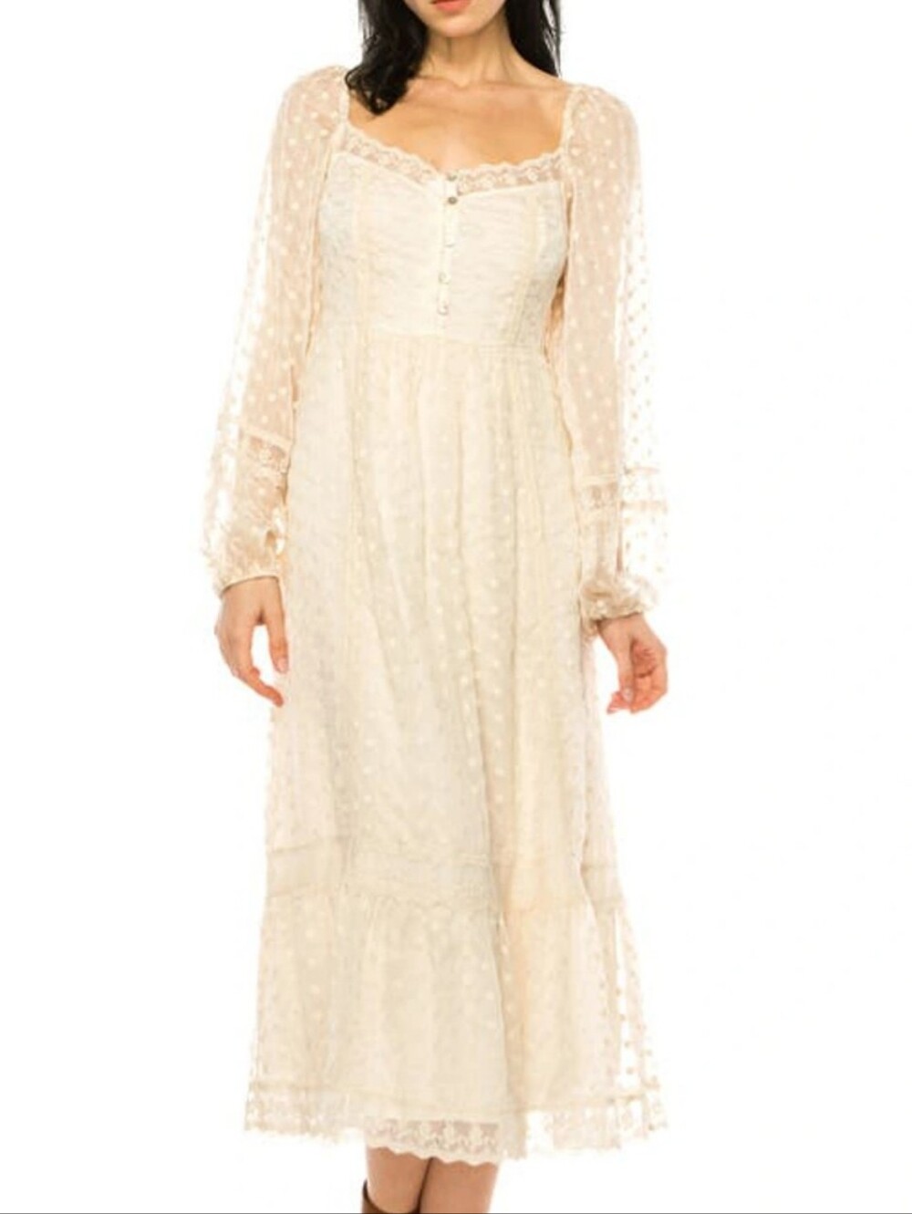 A Collective Story Romantic Feminine Bohemian Lace Peasent Midi Dress
